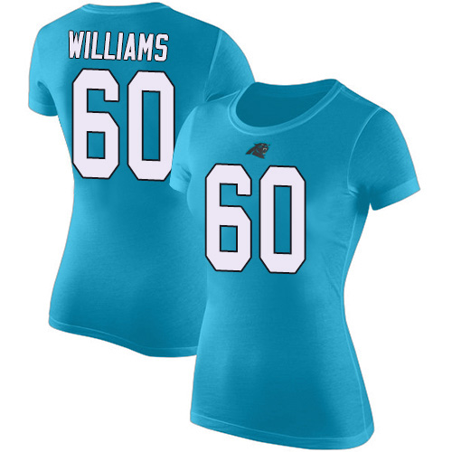 Carolina Panthers Blue Women Daryl Williams Rush Pride Name and Number NFL Football #60 T Shirt->carolina panthers->NFL Jersey